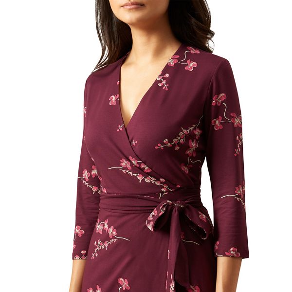 Latest Hobbs Red floral print jersey 'Sally' knee length wrap dress 64104_58781