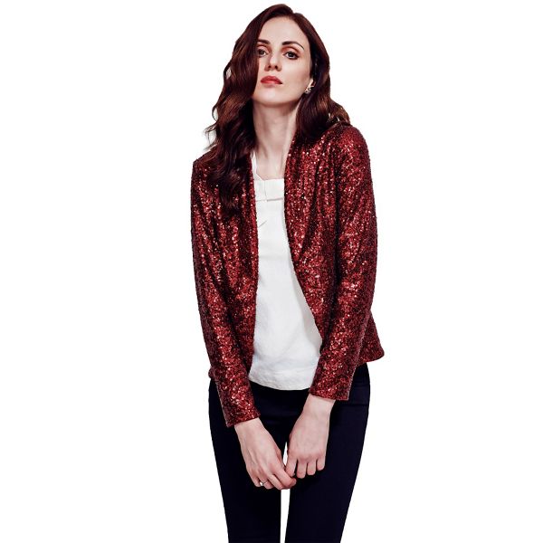 HotSquash Coats & Jackets - Wine Red Sequin Jacket in Clever Thermal Fabric