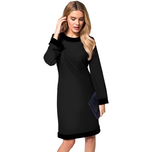 HotSquash Dresses - Black crepe boat neck tunic dress with velvet