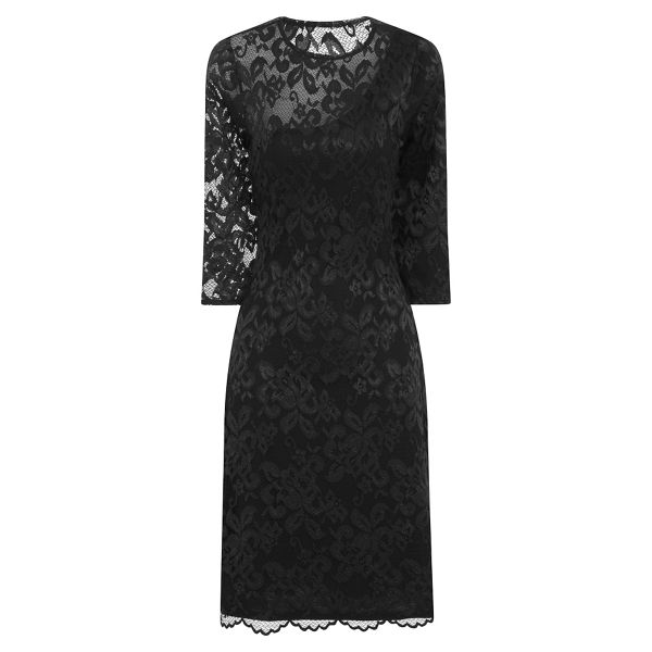 HotSquash Dresses - Black One-Sleeved Thermal Lace Dress in Clever Fabric