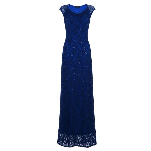 Exquisite HotSquash Blue cowl neck lace maxi dress in ThinHeat fabric 62035_HSWD28843