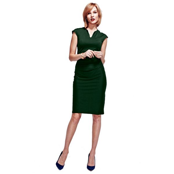 HotSquash Dresses - Bottle Green Kensington V Cut Dress in Clever Fabric