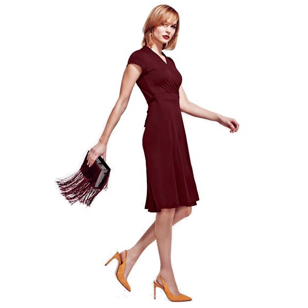 HotSquash Dresses - Burgundy Cap Sleeve Wrap Dress in Easycare Fabric