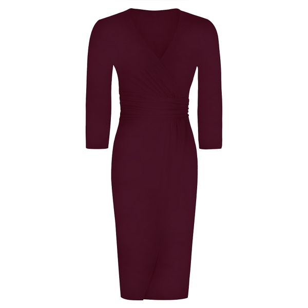 Timeless HotSquash Burgundy V Neck Mock Wrap Thermal Dress 62035_HSWD26975 For Sale