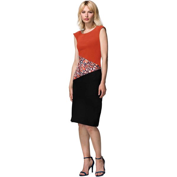 HotSquash Dresses - Copper flowers patterned waist dress in clever fabric