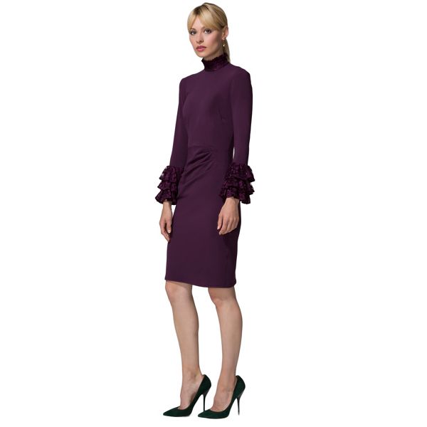 HotSquash Dresses - Damson High Neck Lace Detail Dress in Clever Fabric