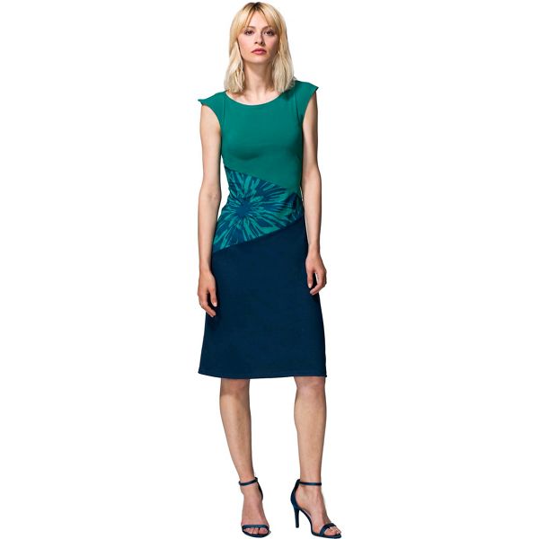 HotSquash Dresses - Green flowers patterned waist dress in clever fabric