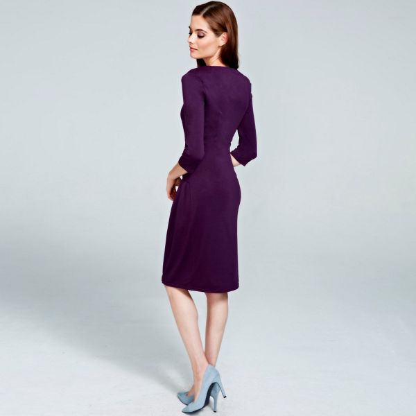 Outstanding HotSquash Long sleeved damson knee length dress 62035_HSWD21356