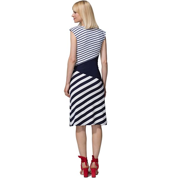 Designer HotSquash Navy cap sleeve contrast dress in clever fabric 62035_HSWD31294