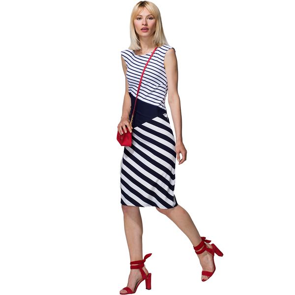 HotSquash Dresses - Navy cap sleeve contrast dress in clever fabric