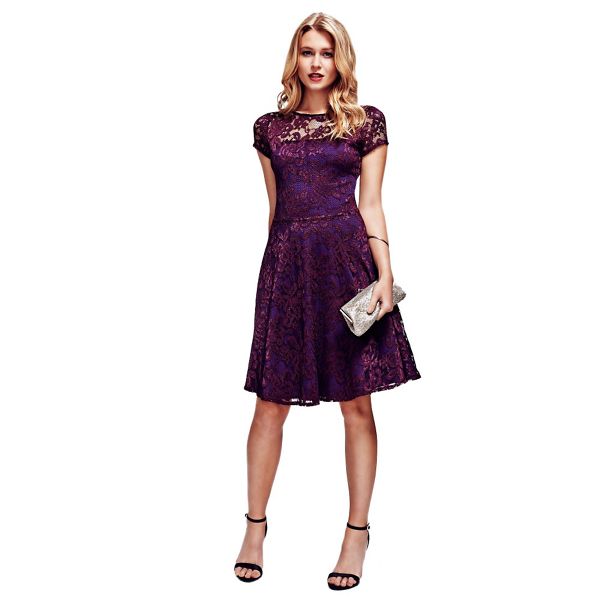 HotSquash Dresses - Purple Lace Fit n Flare Dress with Thermal Lining