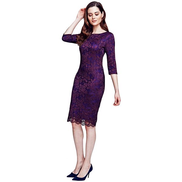 HotSquash Dresses - Purple long sleeved lace dress with ThinHeat