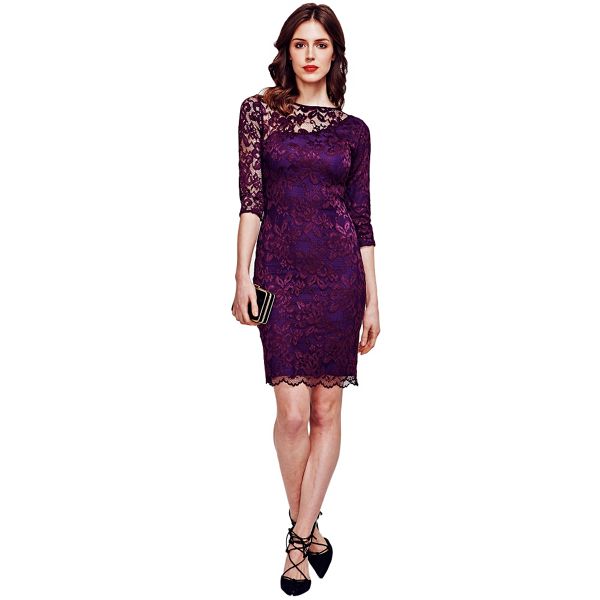 HotSquash Dresses - Purple One-Sleeved Thermal Lace Dress in Clever Fabric
