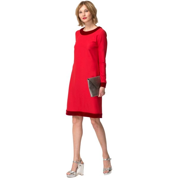 HotSquash Dresses - Red crepe boat neck tunic dress with velvet