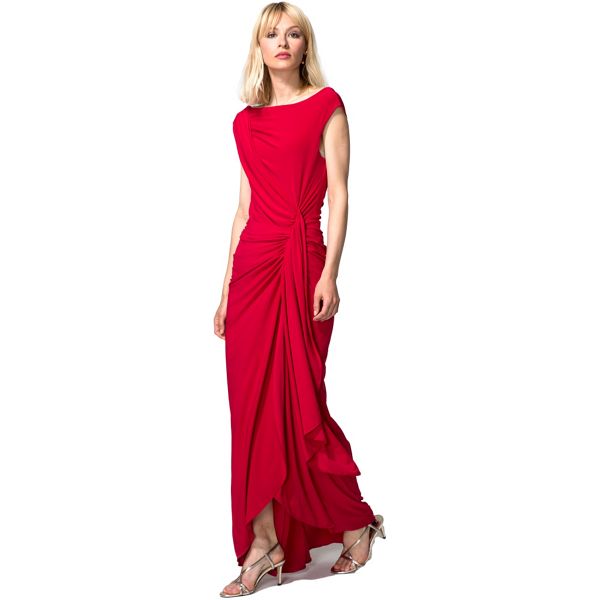 HotSquash Dresses - Red Grecian Maxi Evening Dress in Clever Fabric