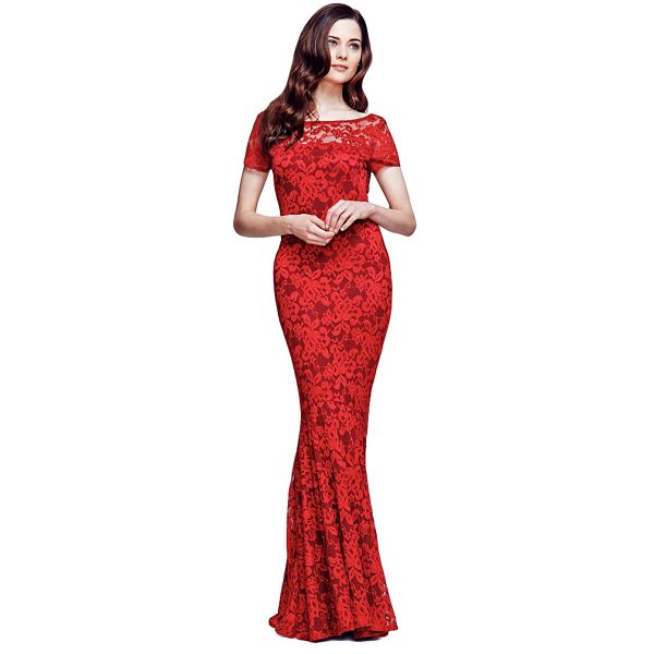 HotSquash Dresses - Red Lace Maxi Dress with Capped Sleeve
