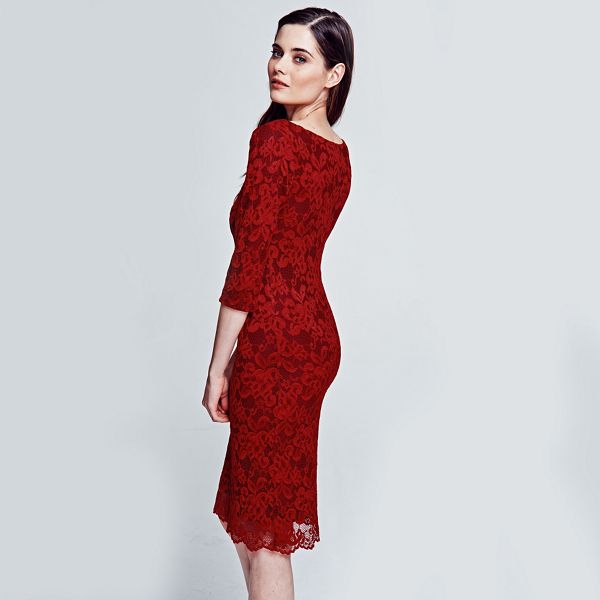 Fashion HotSquash Red long sleeved lace dress with Thin Heat 62035_HSWD21003 For Sale