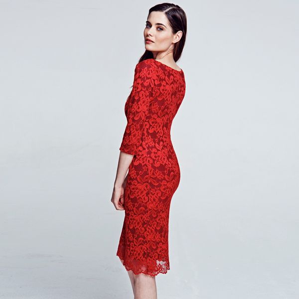 Fashion HotSquash Red long sleeved lace dress with Thin Heat 62035_HSWD21003 For Sale