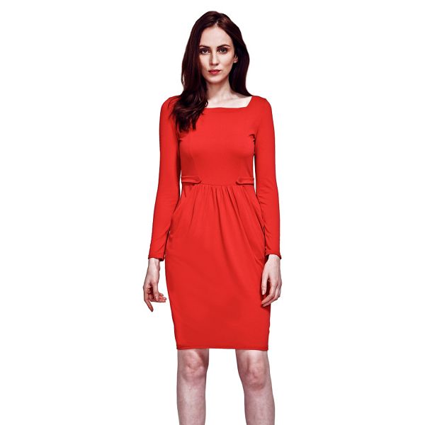 HotSquash Dresses - Red Square Necked Pinafore Dress in Clever Fabric