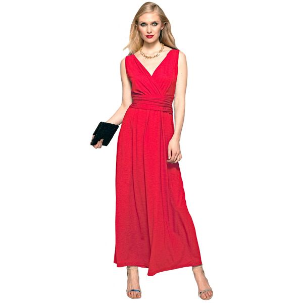 HotSquash Dresses - Red V Neck Maxi Dress in CoolFresh Fabric
