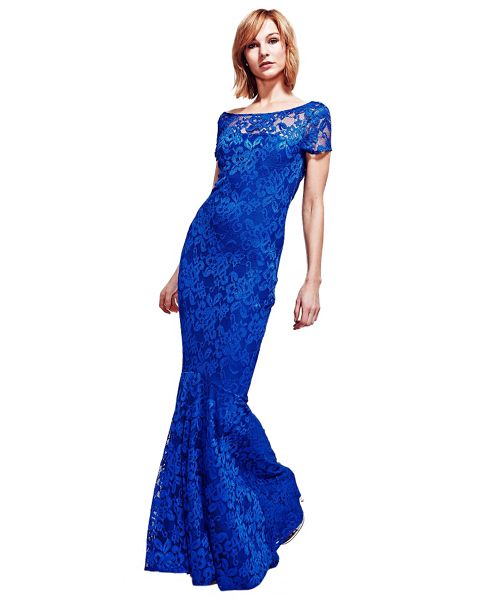 HotSquash Dresses - Royal Blue Lace Maxi Dress with Cap Sleeve