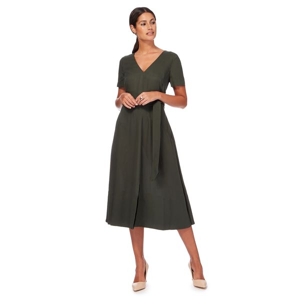 Latest J by Jasper Conran Dark green V-neck midi tea dress 170101363