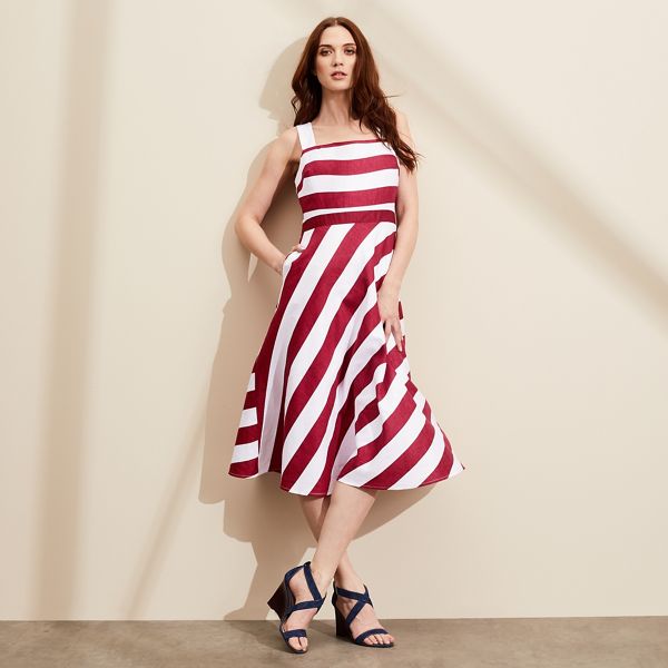 J by Jasper Conran Dresses - Red striped linen blend midi dress