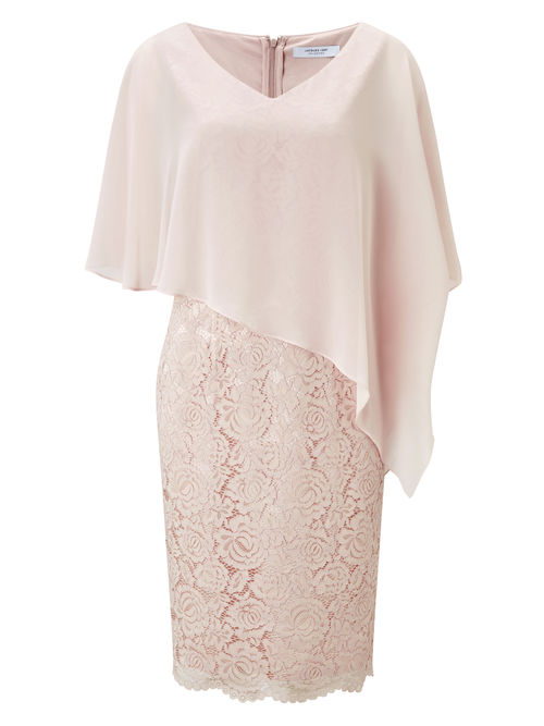 Jacques Vert 1/2 Sleeve Mid Neutral LACE AND CHIFFON DRESS