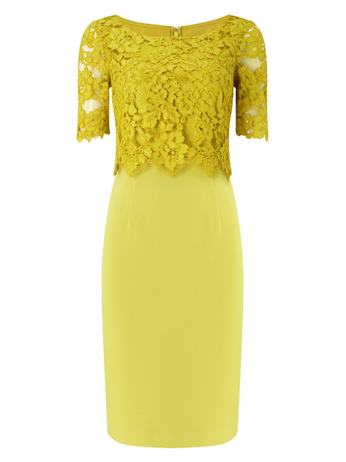 Jacques Vert 1/2 Sleeve Mid Yellow EVIE LACE DRESS