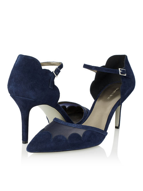Jacques Vert 100% Leather Navy SUEDE SCALLOP SHOE