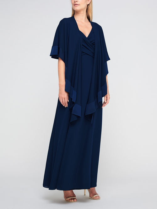 Classic Jacques Vert Dark Blue CHIFFON MAXI SHAWL DRESS 10046394