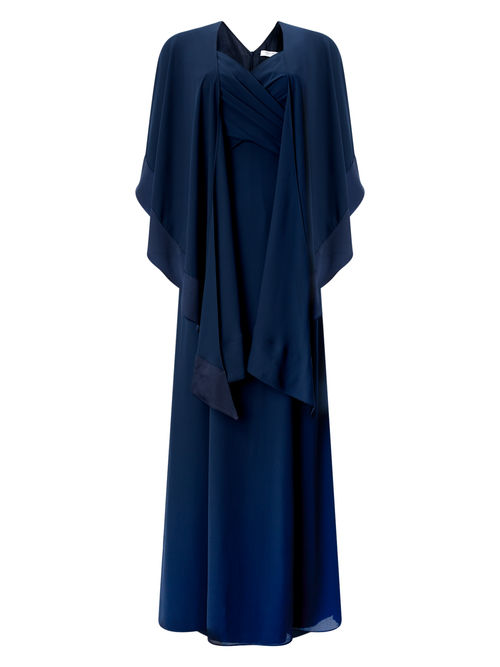 Jacques Vert 100% Polyester Dark Blue CHIFFON MAXI SHAWL DRESS