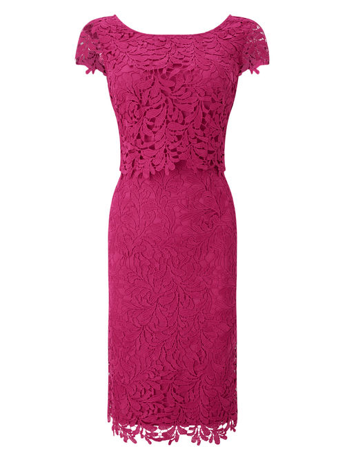 Jacques Vert 100% Polyester Dark Pink LAINEY LACE DRESS