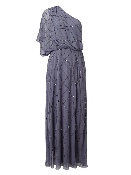 Jacques Vert 100% Polyester Light Grey ONE SHOULDER GOWN