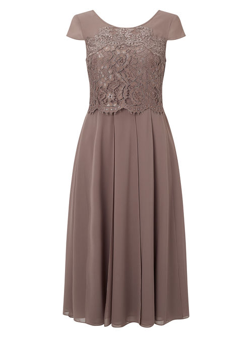 Jacques Vert 100% Polyester Mid Brown MORENA LACE & CHIFFON DRESS