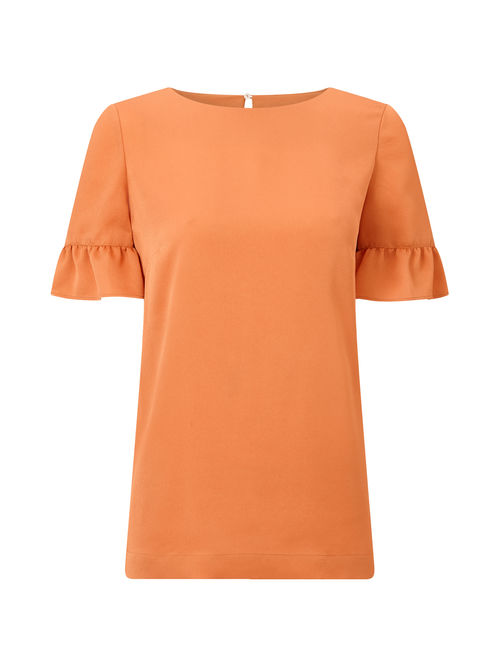 Jacques Vert 100% Polyester Mid Orange FRILL SLEEVE TOP