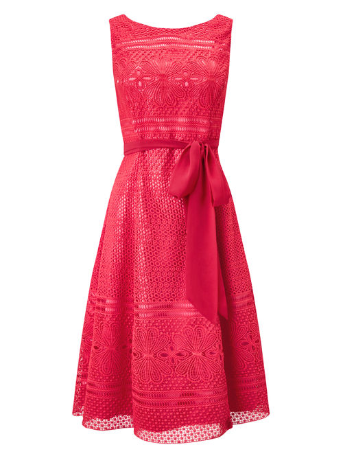 Jacques Vert 100% Polyester Mid Pink LACE AND FIT FLARE DRESS