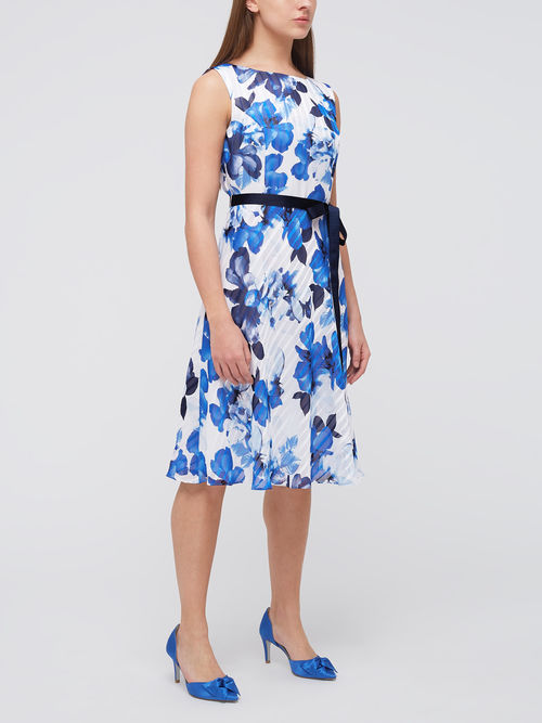 Classic Jacques Vert Multi Blue PETITE BURNOUT FLORAL DRESS 10045439