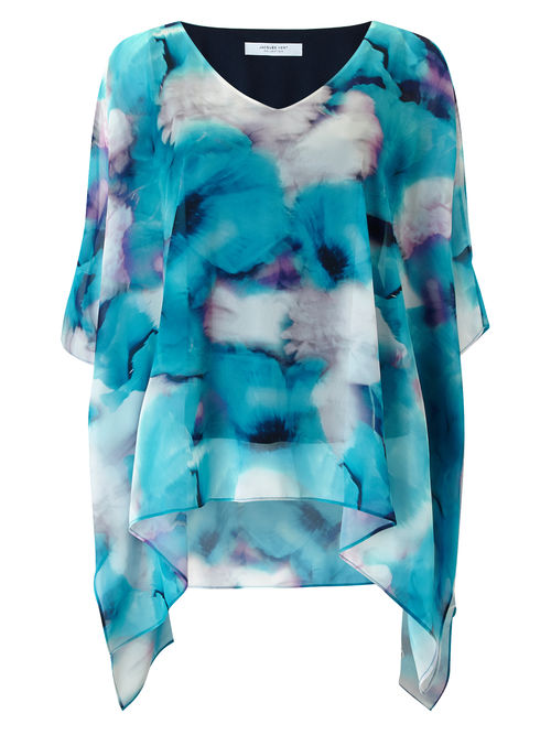 Jacques Vert 100% Polyester Multi Blue PRINTED COLD SHOULDER TUNIC