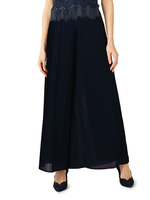 Fashion Jacques Vert Navy FULL PLEATED CHIFFON TROUSER 10045955