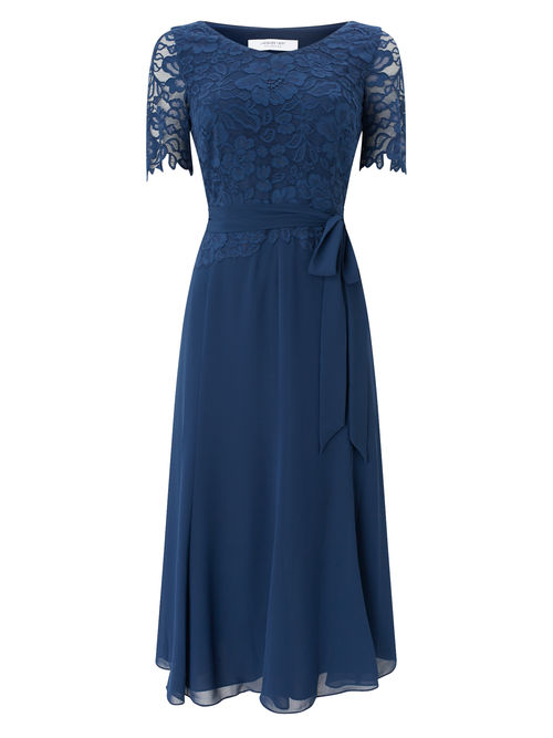 Jacques Vert 100% Polyester Navy MAISIE LACE AND CHIFFON DRESS
