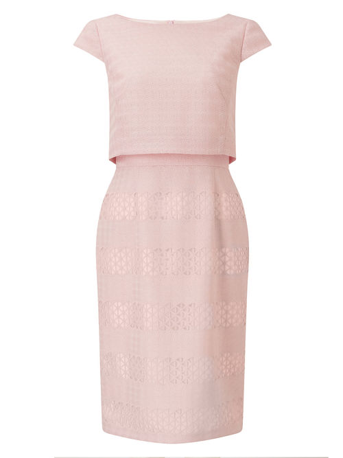 Jacques Vert 100% Polyester Pastel Pink GEO LACE SHELF DRESS