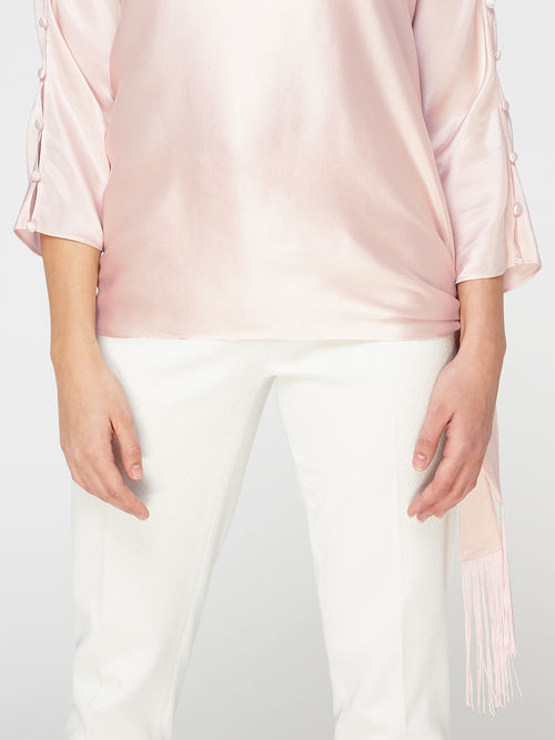 Stylish Jacques Vert Pastel Pink TIE SIDE FRINGED TOP 10046241