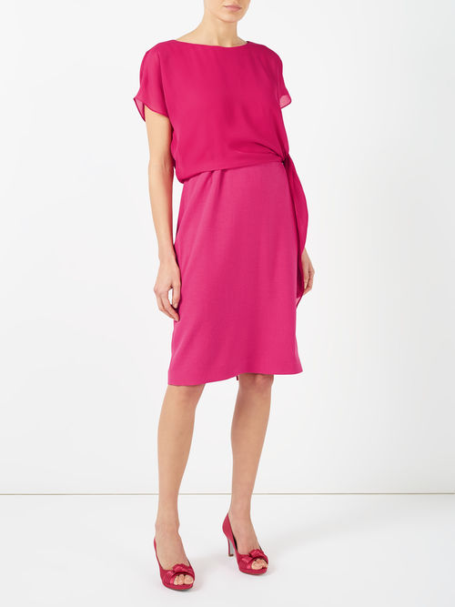 Exquisite Jacques Vert Bright Pink CREPE AND CHIFFON DRESS 10045606