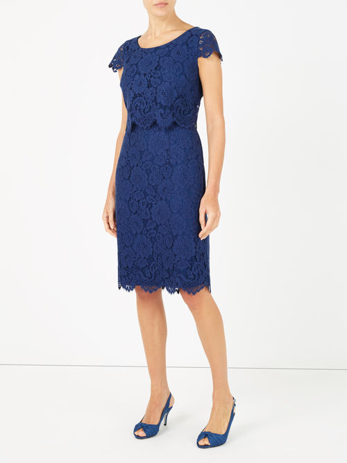 Outstanding Jacques Vert Dark Blue LAYER LACE DRESS 10045755