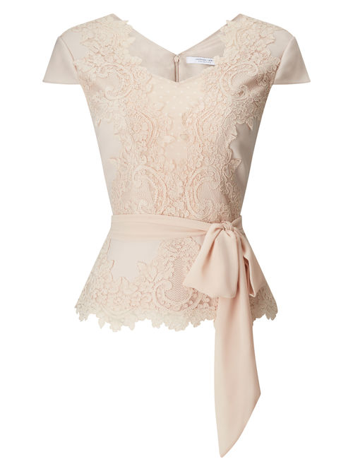 Jacques Vert Light Neutral MORENA LACE BELTED BLOUSE