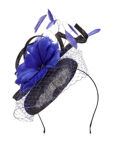Jacques Vert Natural Fibres Multi Blue VEIL FLOWER PILL BOX HAT