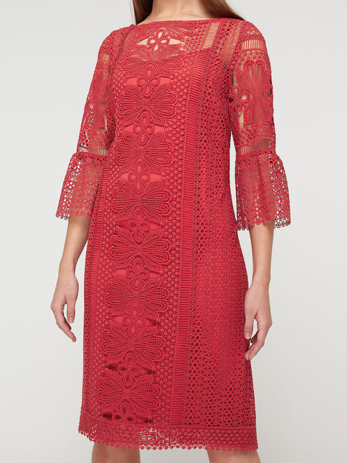 Classic Jacques Vert Dark Red LACE TUNIC DRESS 10046530