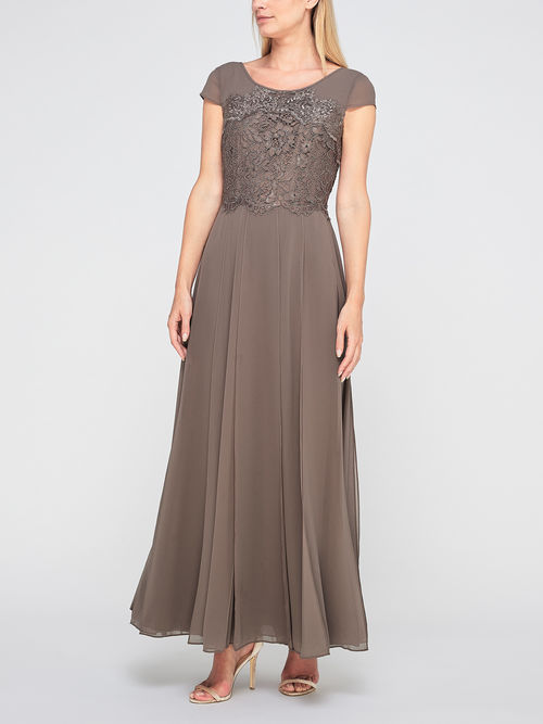 Outstanding Jacques Vert Mid Brown MORENA LACE AND CHIFFON MAXI 10046422