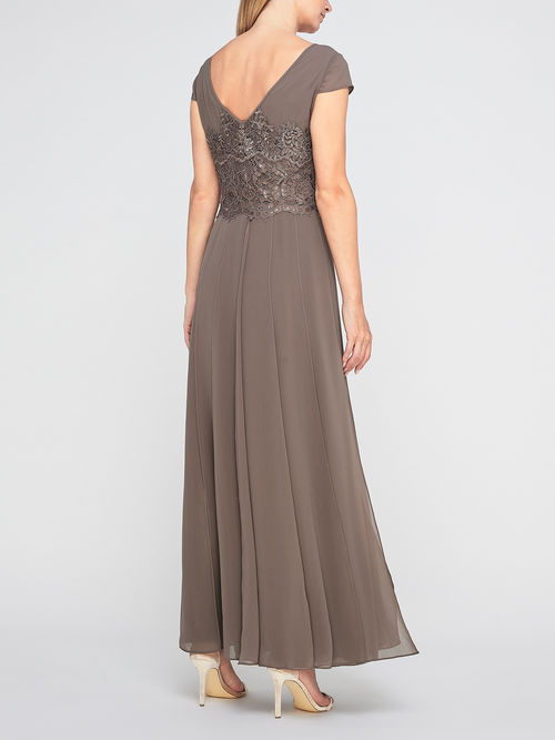 Outstanding Jacques Vert Mid Brown MORENA LACE AND CHIFFON MAXI 10046422